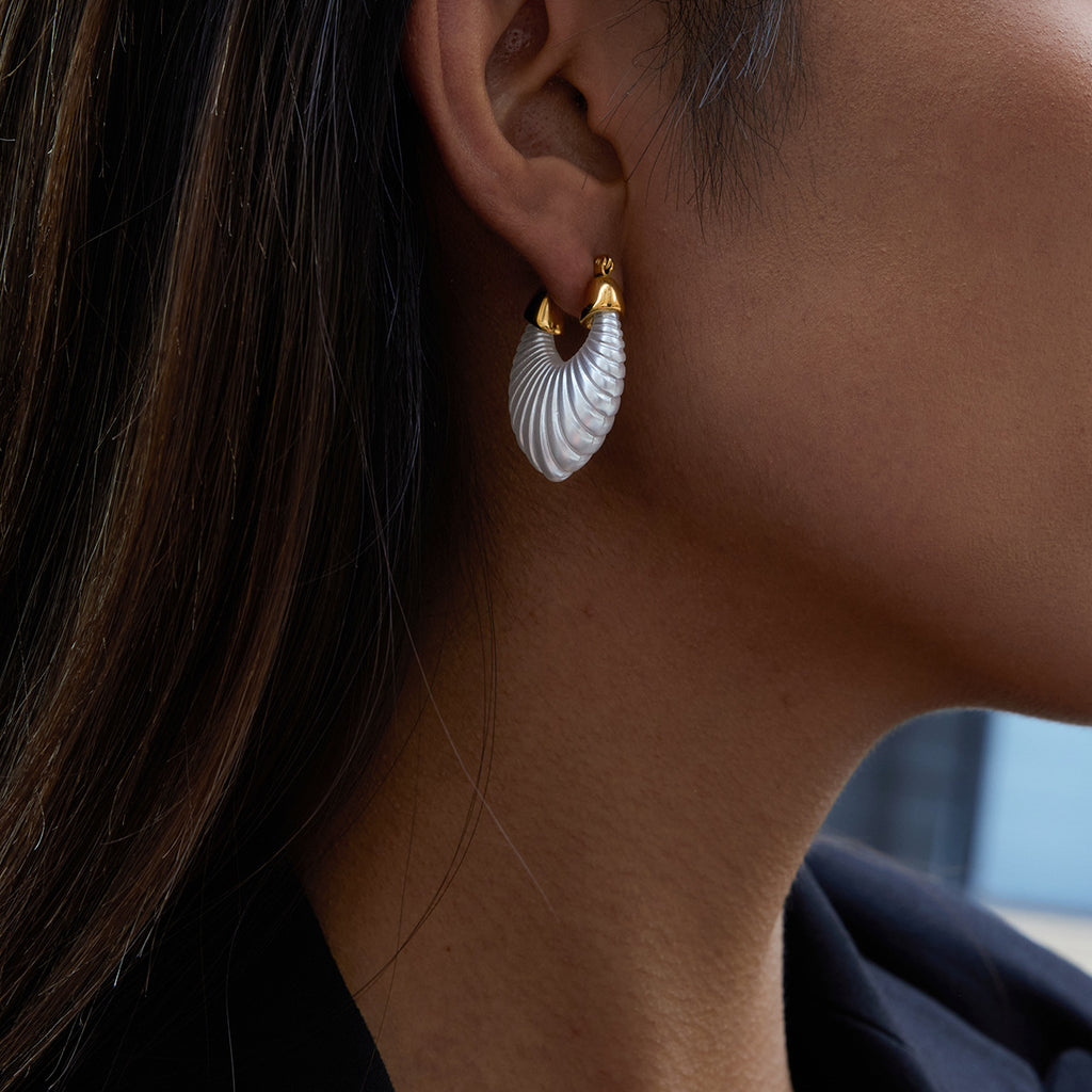 18k Gold, Pearl, Hoop Earrings